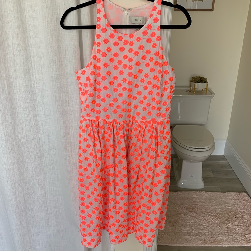 J Crew White Dress w/ Neon Flowers